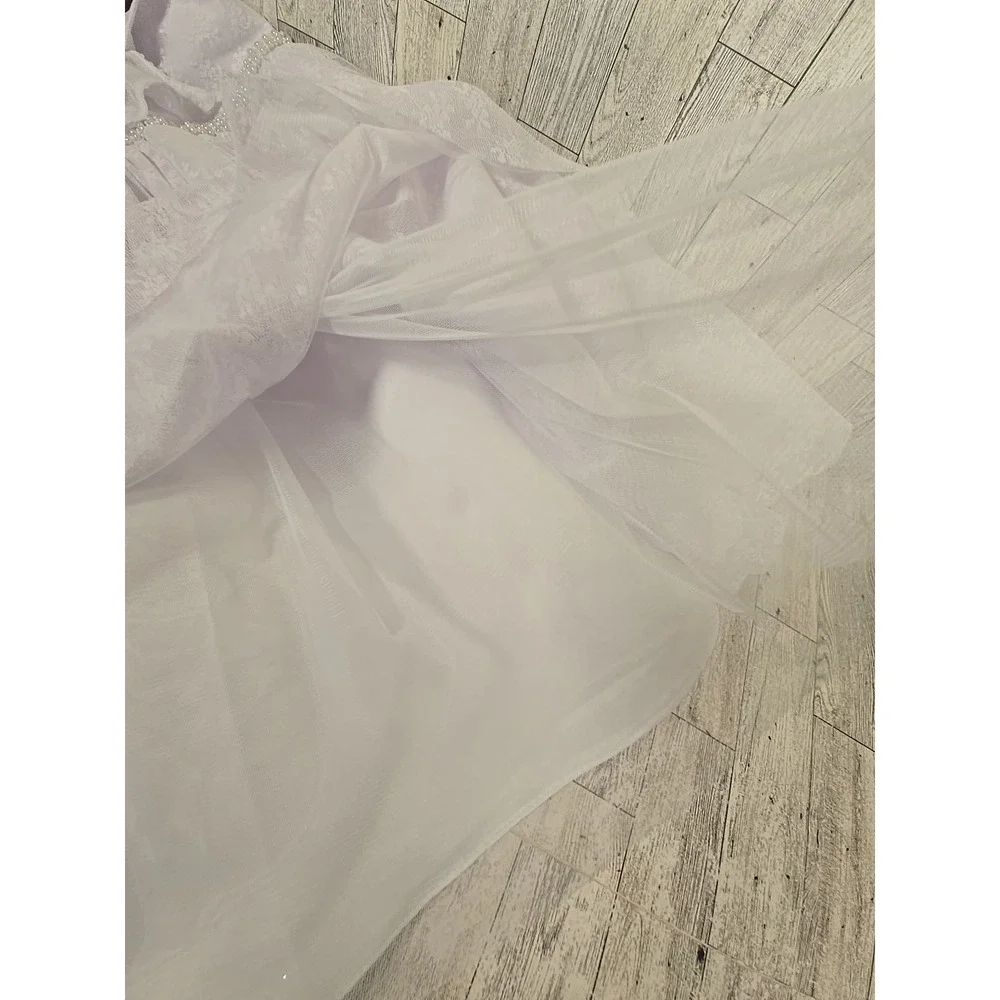 Bonnie Jean Communion Dress 7 Flutter Sleeve Flower Girl White Lace NEW